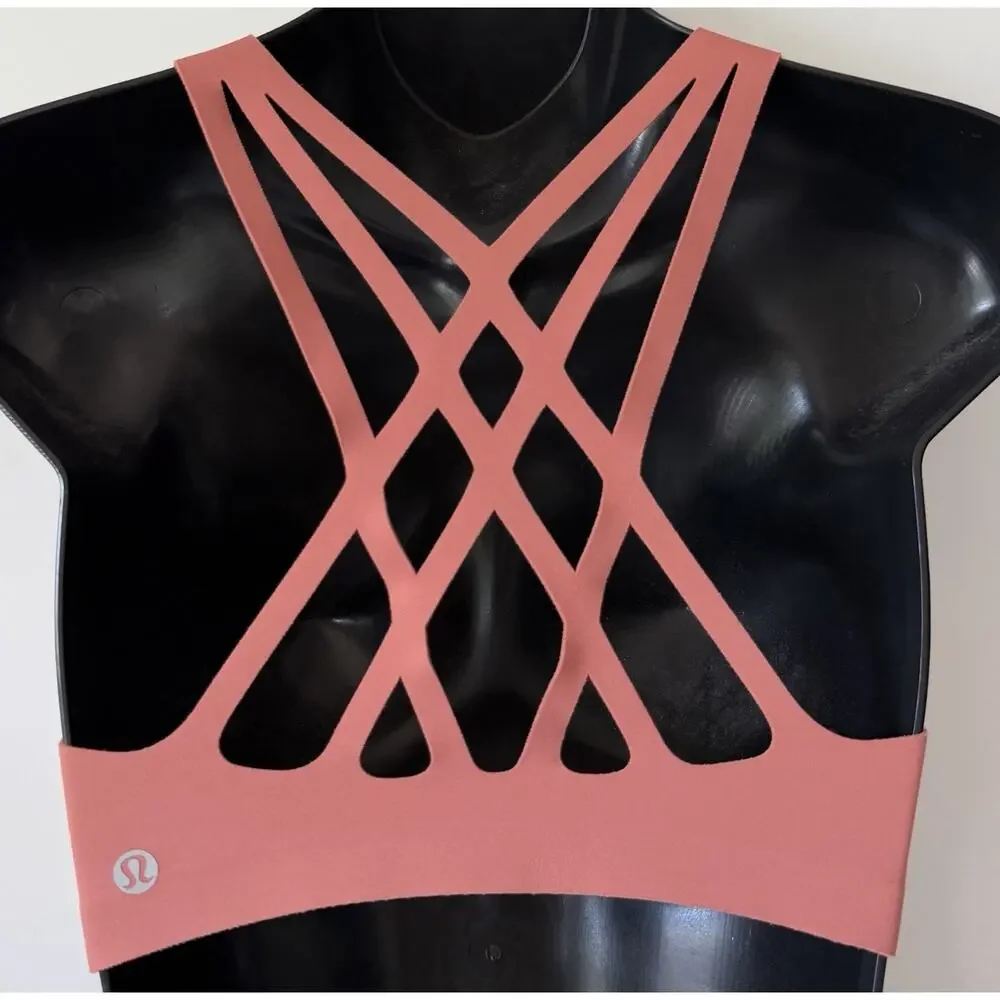 Lululemon Pink Orange Sports Bra Womens Size 4 B/C Lightly Lined Cross Back Open